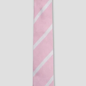 Cravatta In Pura Seta Regimental Rosa /Bianco