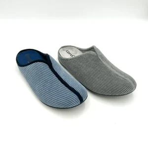 UomoDue Slippers Pantofola Ciabatta chiusa a righe - grigio e blu