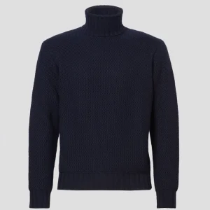 Dolcevita nido d’ape in pura lana merino blu