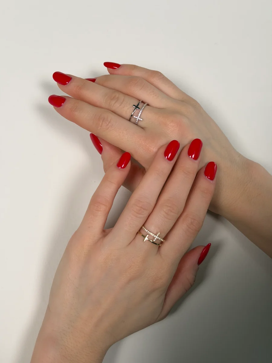 Anello valentine doppia croce zirconata - 2 colori - immagine 2