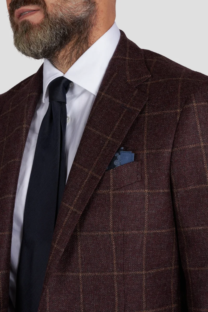 Giacca in pura lana overcheck bordeaux/camel - immagine 3