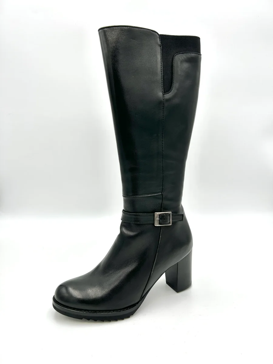 Made in italy Stivale con tacco elasticizzato con fibbia - nero - immagine 2