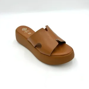 Desa Sandalo ispirazione H vera pelle - Platform 5 cm / marrone cuoio