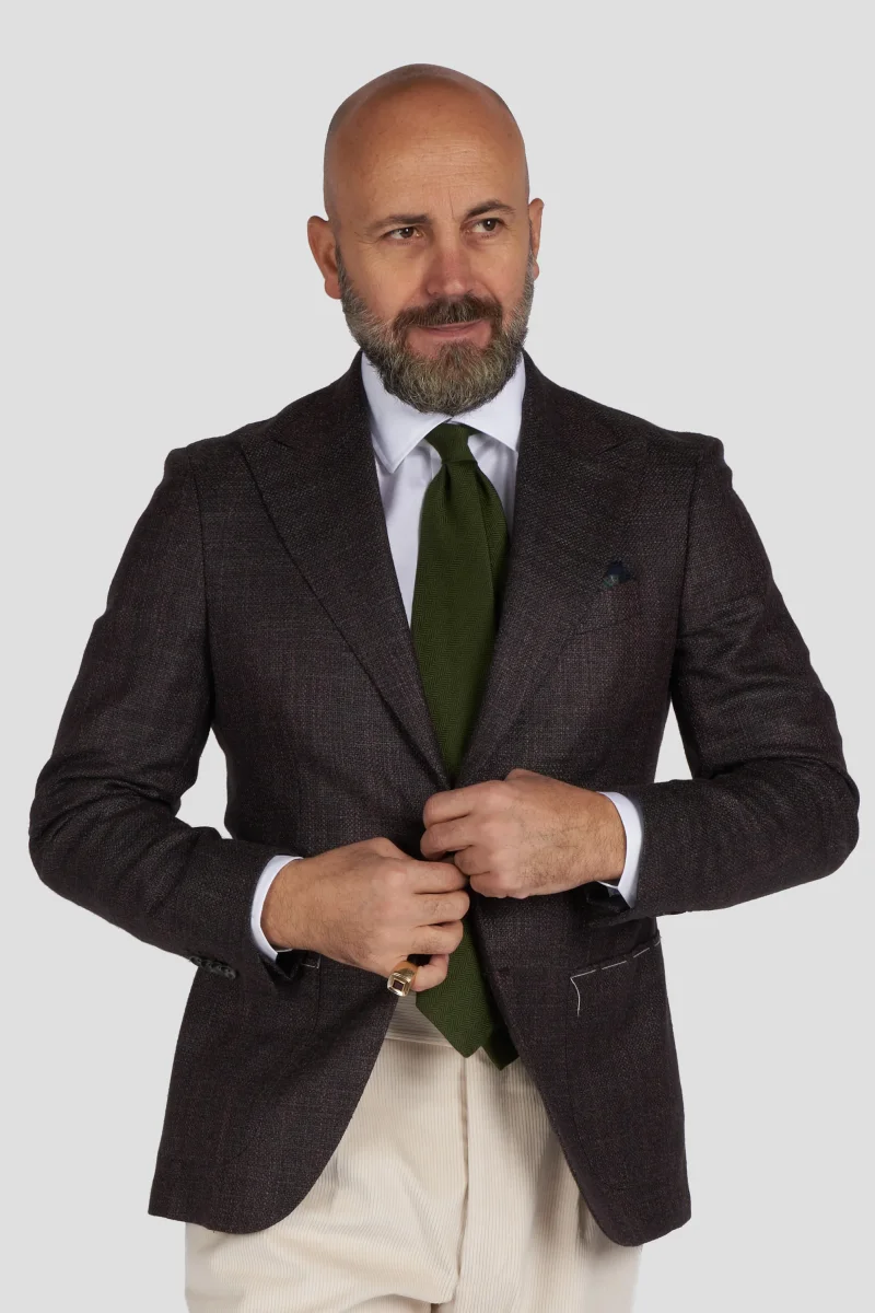 Giacca in lana e seta marrone/bordeaux