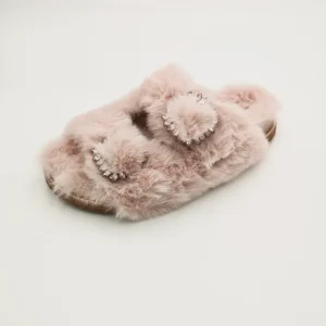 Coral Blue Slipper fibbia gioiello in eco pelliccia sintetica - rosa pink