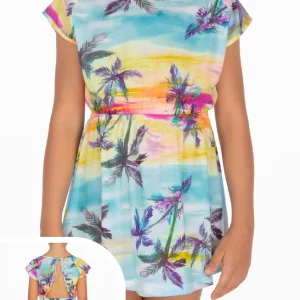 Abito F**k fuori acqua multicolor con fantasia palme