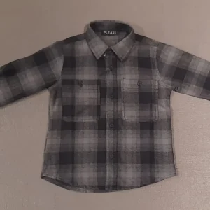 Camicia Please a quadri nera e grigia con bottoni