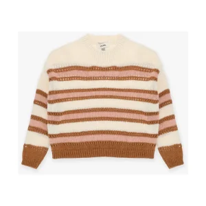 Maglione Dixie girocollo a righe beige, viola e verde