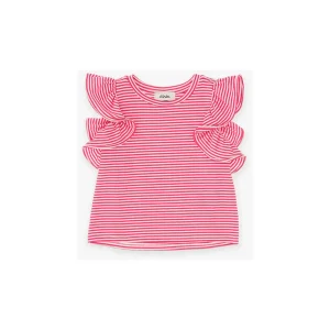 Tshirt Dixie rigata con rouches sul giromanica