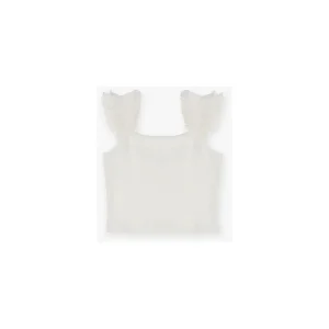 Top Dixie a costine smanicato con rouches sul giromanica di colore bianco