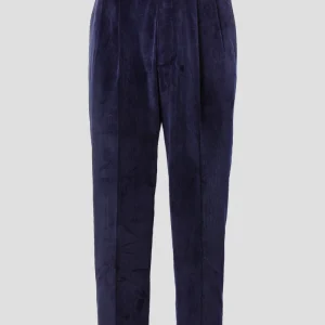 Pantaloni velluto a coste doppia piega blu