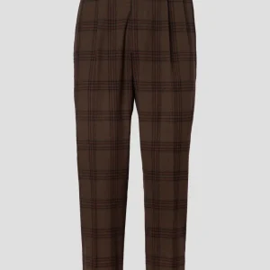 Pantaloni quadri, doppia piega  testa di moro/bordeaux/blu