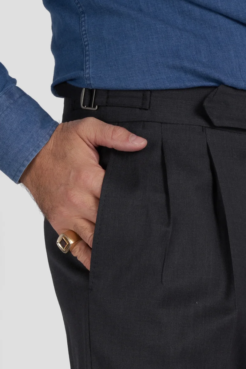 Pantaloni in lana doppia piega grigio - immagine 3