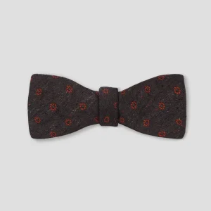 papillon seta e lana  da annodare motivo floreale marrone / arancio