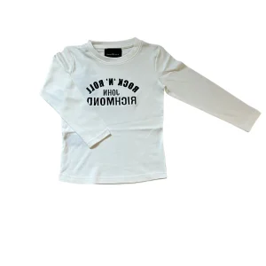 Tshirt Richmond con manica lunga color panna con scritta "Rock n roll" di colore nero