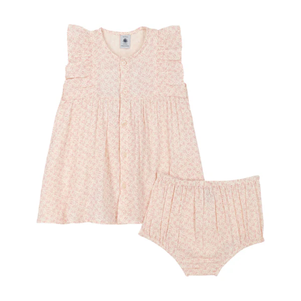 Abito Petit Bateau con ghettina con leggera stampa floreale di colore rosa