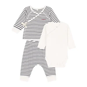 Tutina Petit Bateau 3 pezzi spezzata fantasia riga