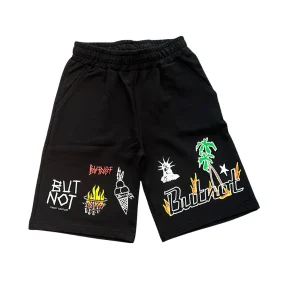Bermuda ButNot nero con disegni vari davanti sul fondo