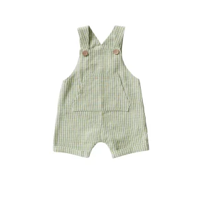 Salopette Aventiquattrore corta in tela con fantasia quadretto bianco e verde