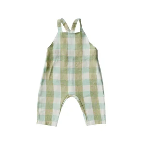 Salopette Aventiquattrore in tela con quadri bianchi e verdi