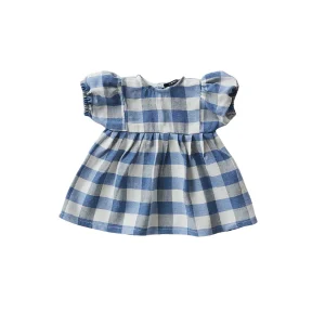 Abito Aventiquattrore a quadri bianco e blu a mezza manica