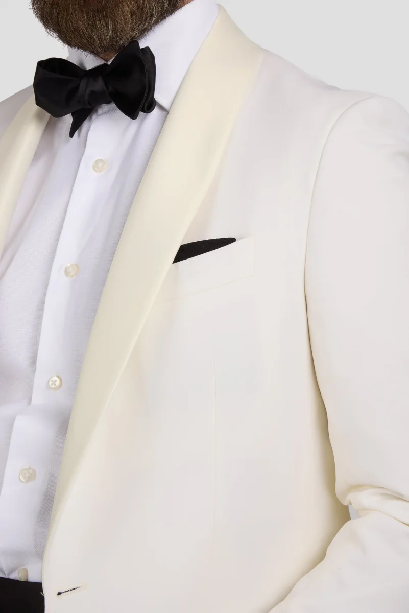 Smoking Bianco E Pantalone Nero In Lana - immagine 3