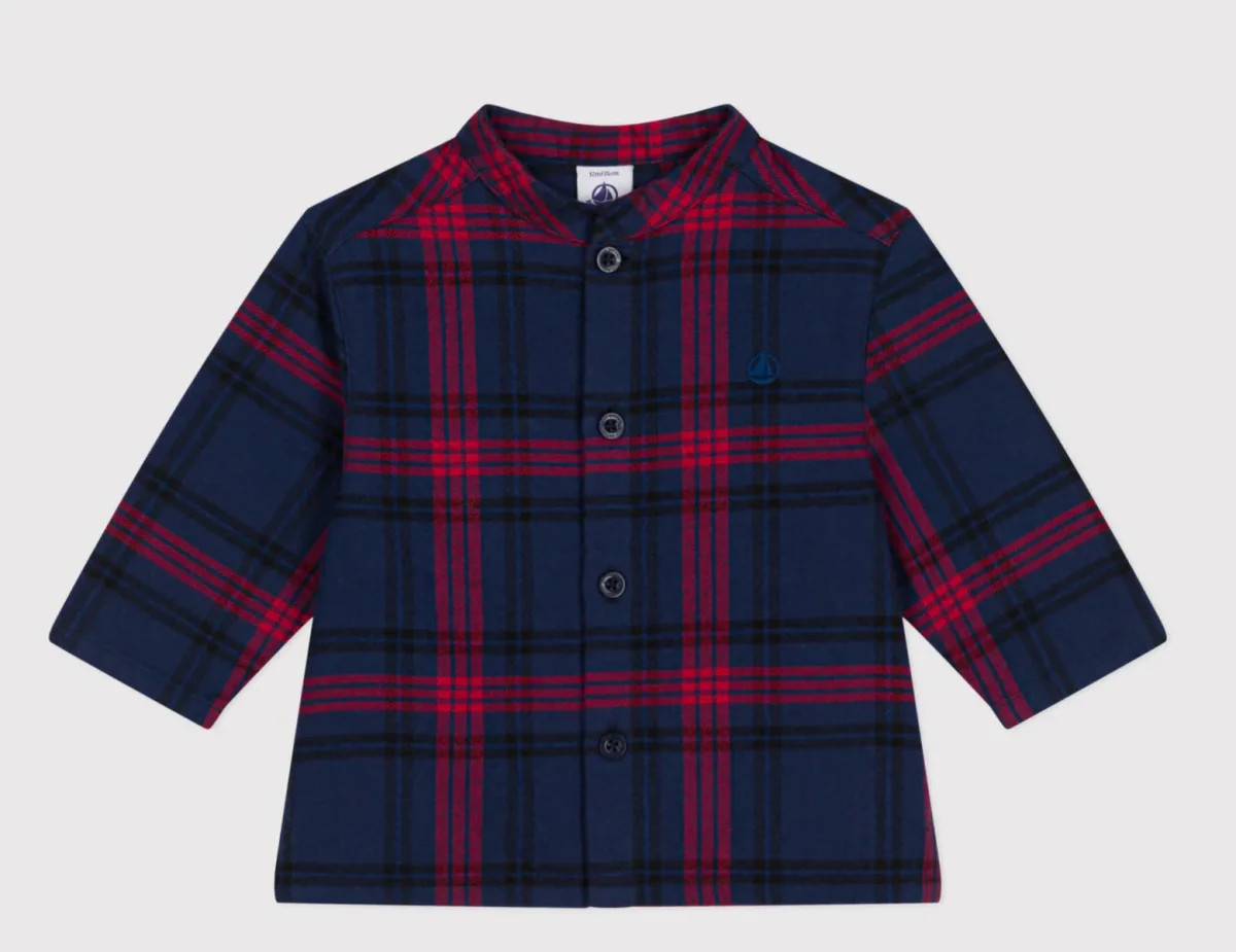 Camicia Petit Bateau a quadri in flanella di cotone con collo coreana - immagine 3