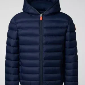 Piumino Save The Duck blu con cappuccio e zip