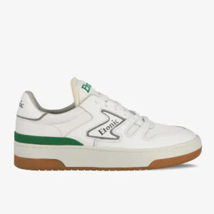 Etonic Sneakers B481 in pelle bianca, mesh bianco, dettagli verde e marrone