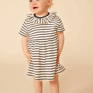 Abito Petit Bateau a manica corta in jerseynfantasia a righe e colletto raffinato