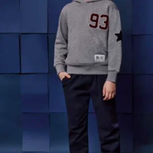 Felpa Please grigia con cappuccio e tasche sul davanti