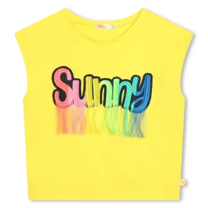 Tshirt Billieblush smanicata di colore giallo con scritta "Sunny" sul davanti