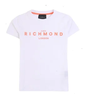 Tshirt Richmond mezza manica di colore bianco con scritta color pesca sul davanti