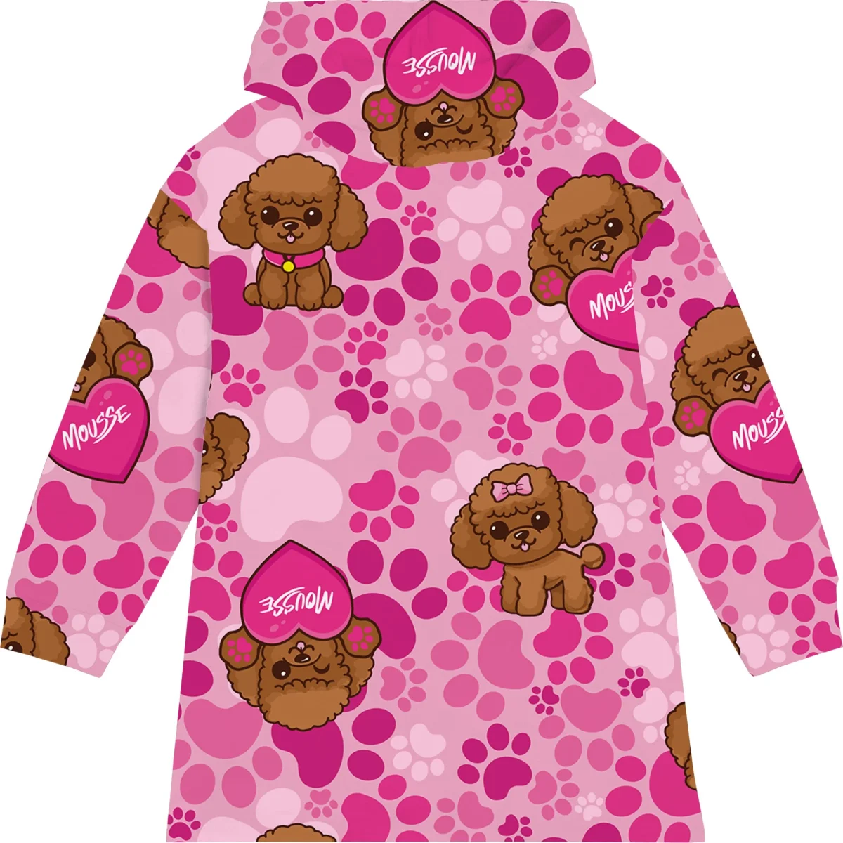 Abito Mousse in felpa rosa e fucsia con stampe barboncini con cappuccio