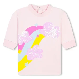 Abito Billieblush in felpa rosa con stampe e paillettes sul davanti