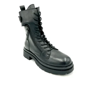 Fattore Donna Anfibio vera pelle lacci e zip - nero