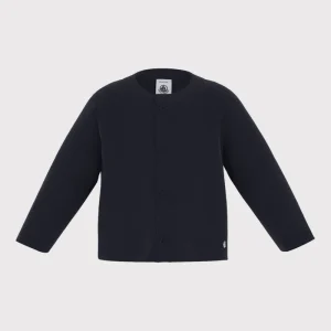 Cardigan Petit Bateau blu con bottoncini tono su tono sul davanti