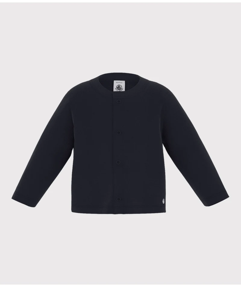 Cardigan Petit Bateau blu con bottoncini tono su tono sul davanti