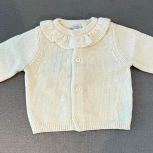 Cardigan Petit Bateau in lana beige con colletto