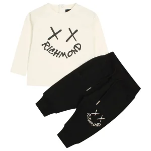 Completo Richmond tshirt bianca e pantalone nero con coulisse in vita, elastico in vita e sul fondo