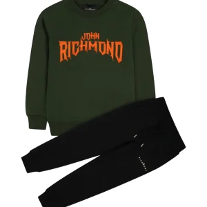 Completo Richmond tuta con felpa verde con scritta arancio e pantalone nero
