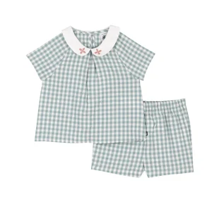 Completo 2 pezzi Petit Bateau quadretti salvia
