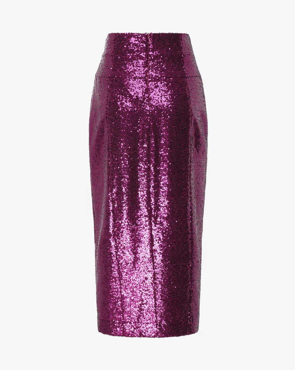 Gonna midi in paillettes a vita alta con spacco - immagine 7