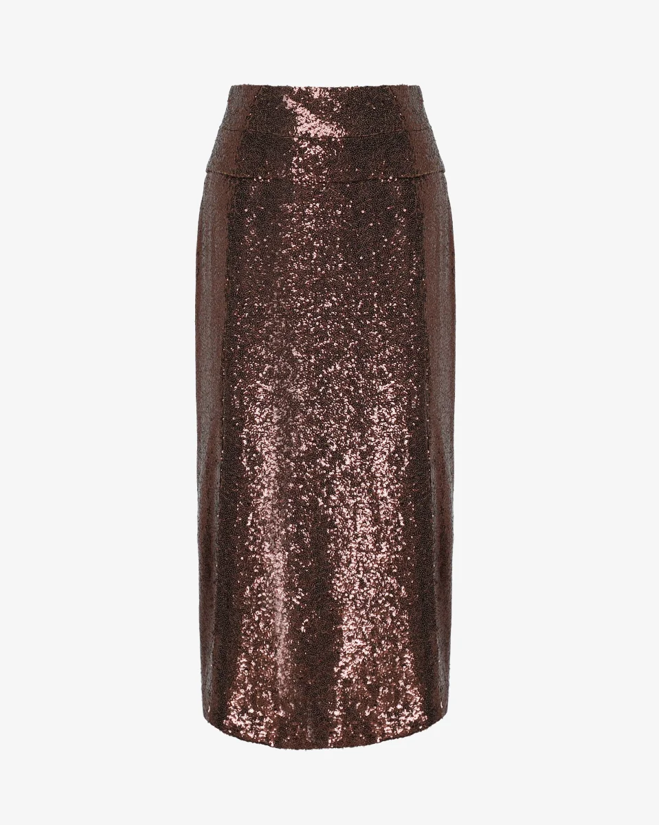 Gonna midi in paillettes a vita alta con spacco - immagine 3