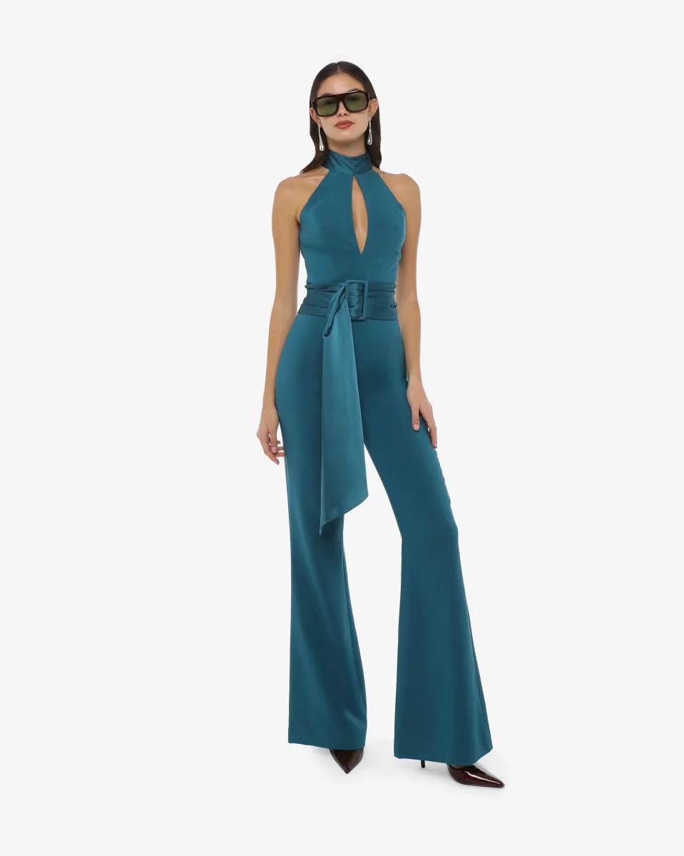 Tuta cut out con collo america e fusciacca in tessuto tecnico - immagine 7