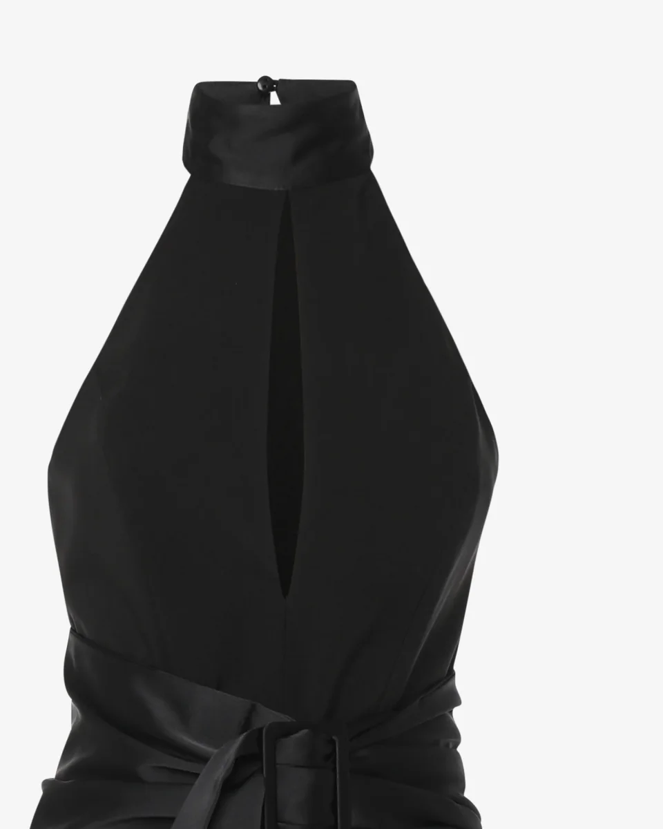 Tuta cut out con collo america e fusciacca in tessuto tecnico - immagine 5