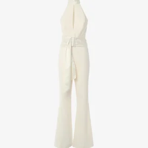 Tuta cut out con collo america e fusciacca in tessuto tecnico