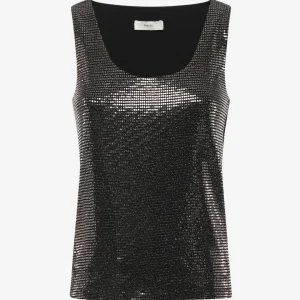 Top scollo ampio senza maniche in jersey luccicante