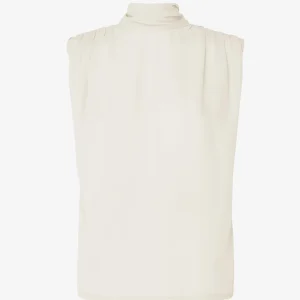 Blusa collo alto senza maniche in georgette