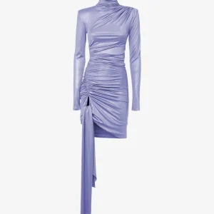 Mini abito drappeggiato con collo alto in jersey